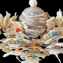 Load image into Gallery viewer, Eight strands of hemp cord filled with crunchy palm leaf shredders and crystal beads on a sola rope ball center. Designed for small to intermediate sized birds.
