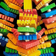 Load image into Gallery viewer, Our most popular wood part made into an exciting toy! Sixty brightly colored Busy Beaver slices and wood snap beads strung on cotton cord from a pine wood base. Designed for the beaks who prefer thinner, easy to nibble and chew wood pieces.  Measures approx 8&quot; by 16&quot; including link.
