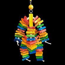 Load image into Gallery viewer, Our most popular wood part made into an exciting toy! Sixty brightly colored Busy Beaver slices and wood snap beads strung on cotton cord from a pine wood base. Designed for the beaks who prefer thinner, easy to nibble and chew wood pieces.  Measures approx 8&quot; by 16&quot; including link.
